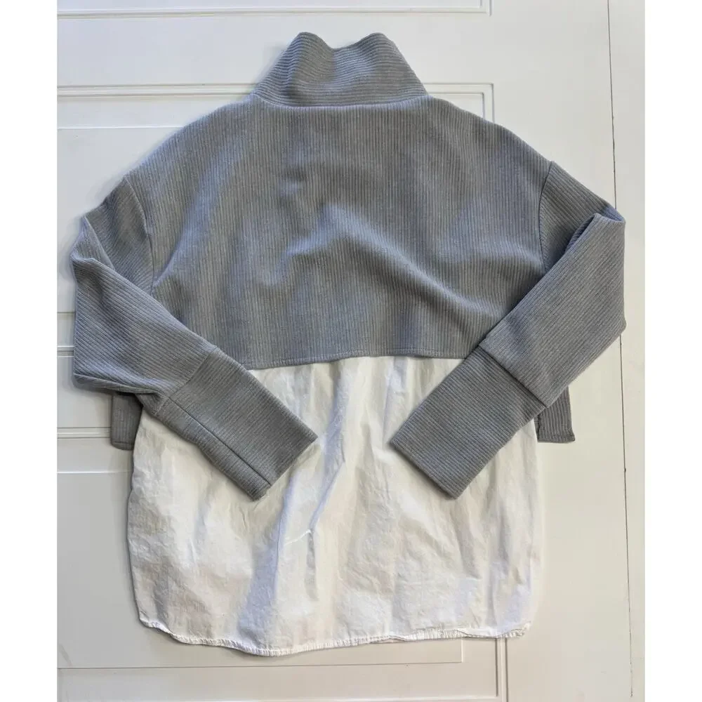 ZARA TRAFALUC COLLECTION GRAY & WHITE LAYERED TOP ZIPPER Mock NECK SMALL - Picture 7 of 7